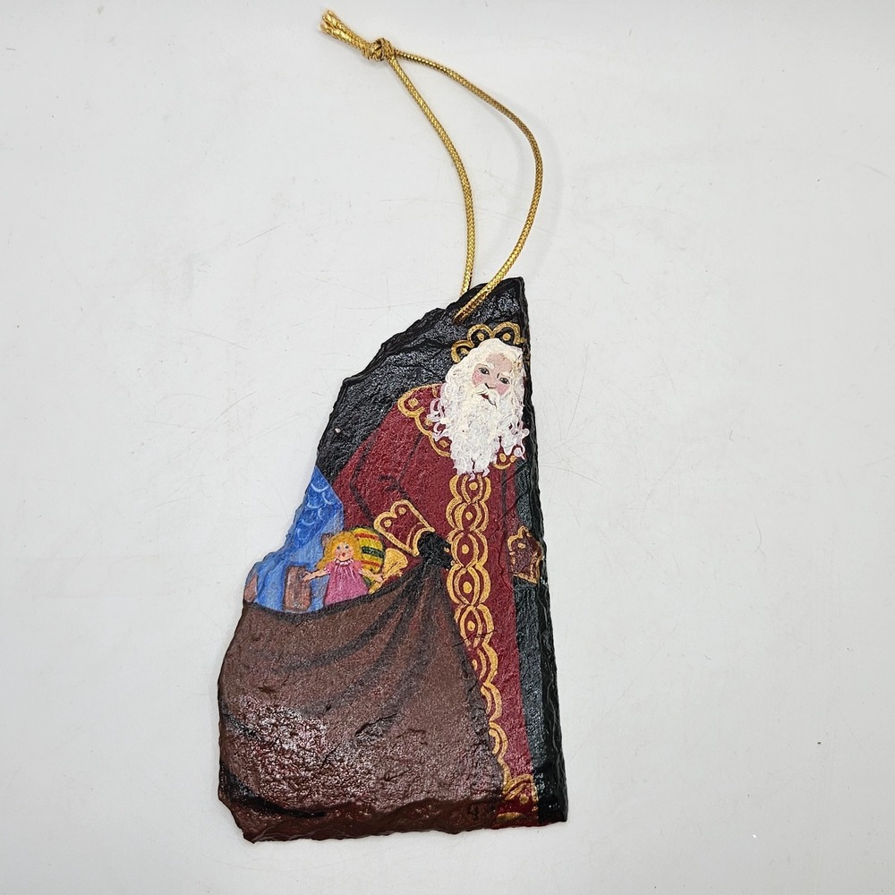 VTG Hand Painted Slate Santa Christmas Ornament Rustic Folk Art Ornament Decor